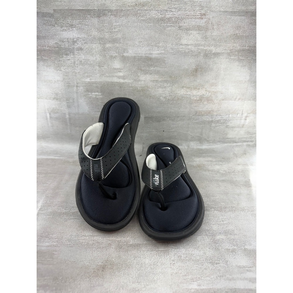 Nike Comfort Thong Black White Memory Foam Athletic Flip Flop Sandals Women Sz 7
